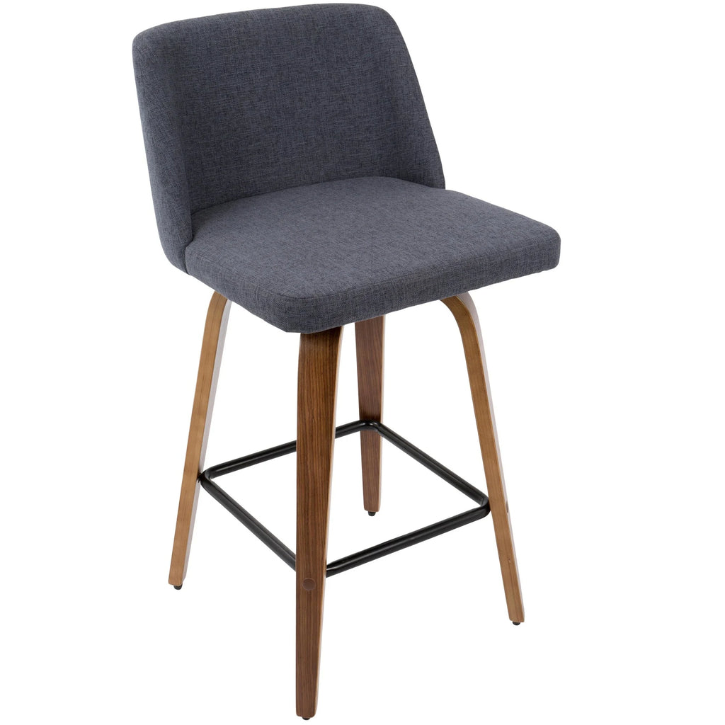 Walnut and Blue Fabric Counter Stool Set of 2 C90980