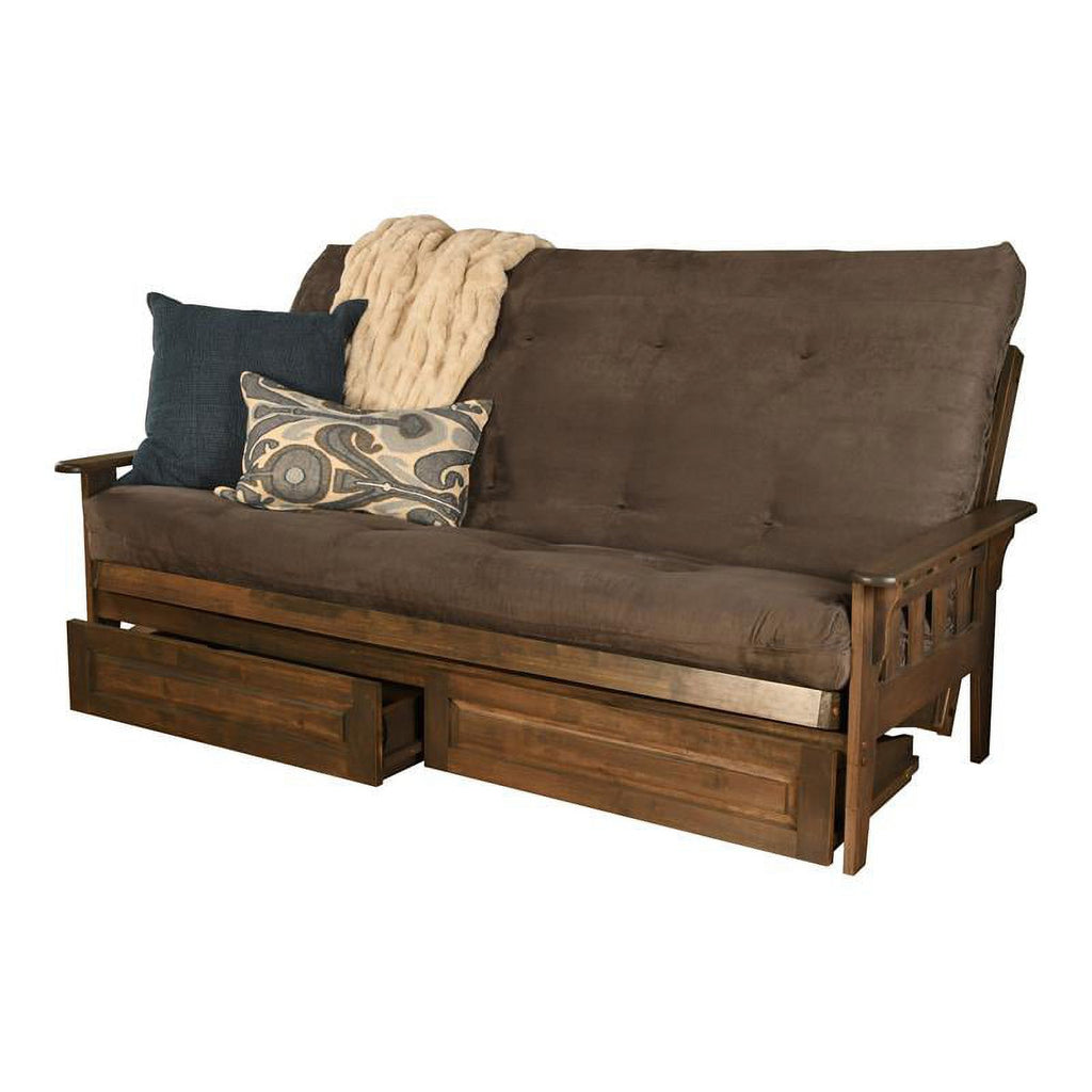 Queen Futon with Suede Fabric Mattress in Gray and Walnut P879