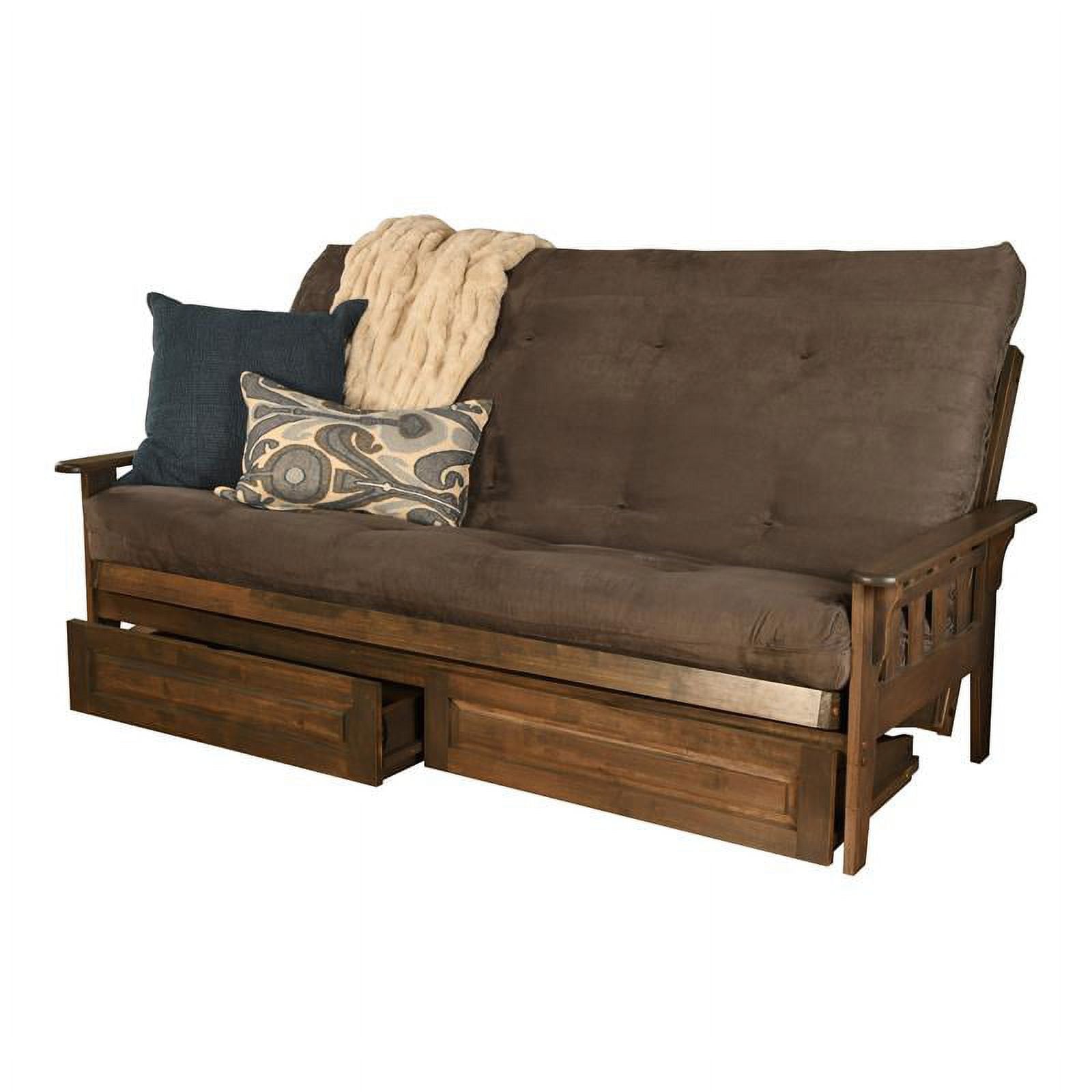 Queen Futon with Suede Fabric Mattress in Gray and Walnut P879