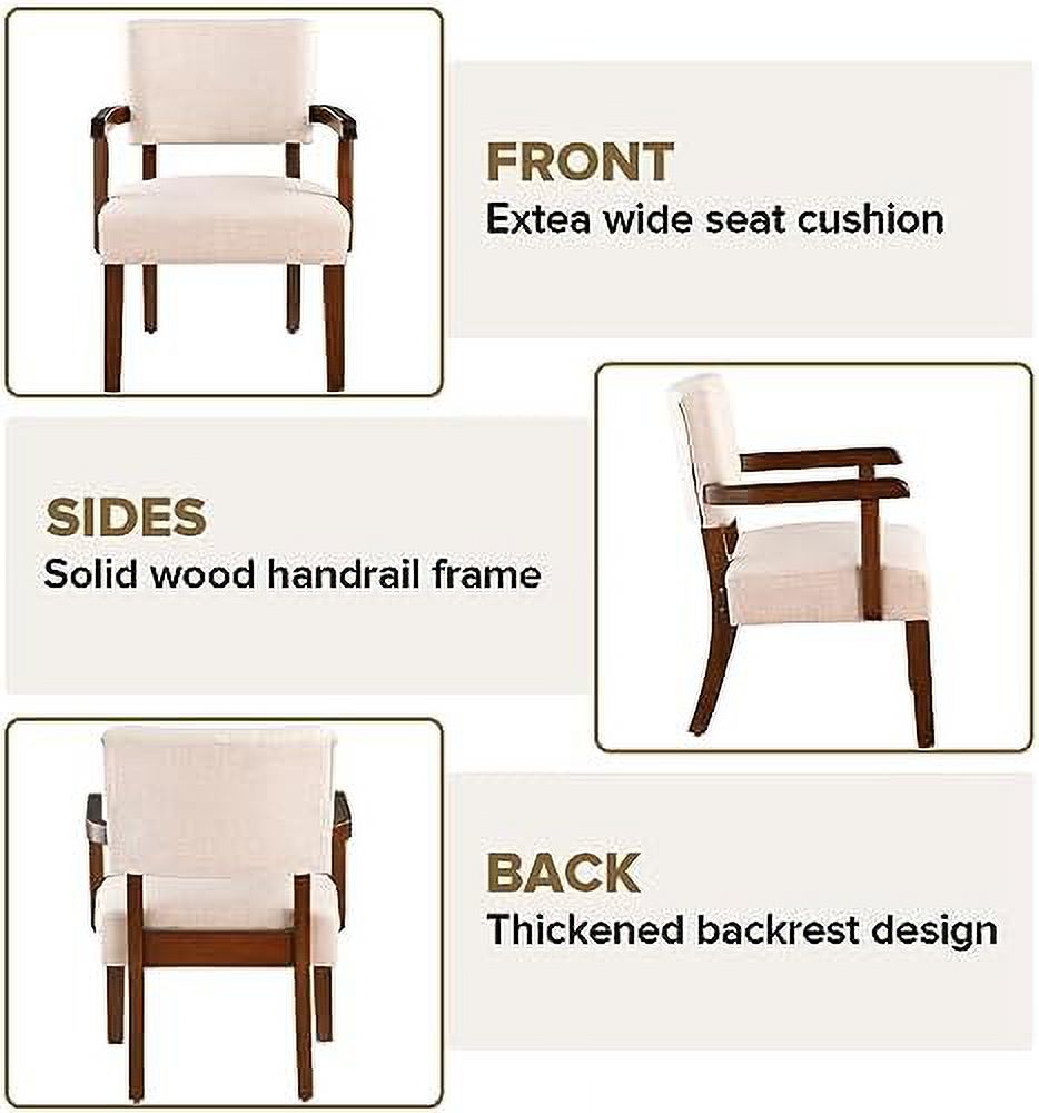 Beige Linen Fabric Arm Chair with Wood Frame N5490