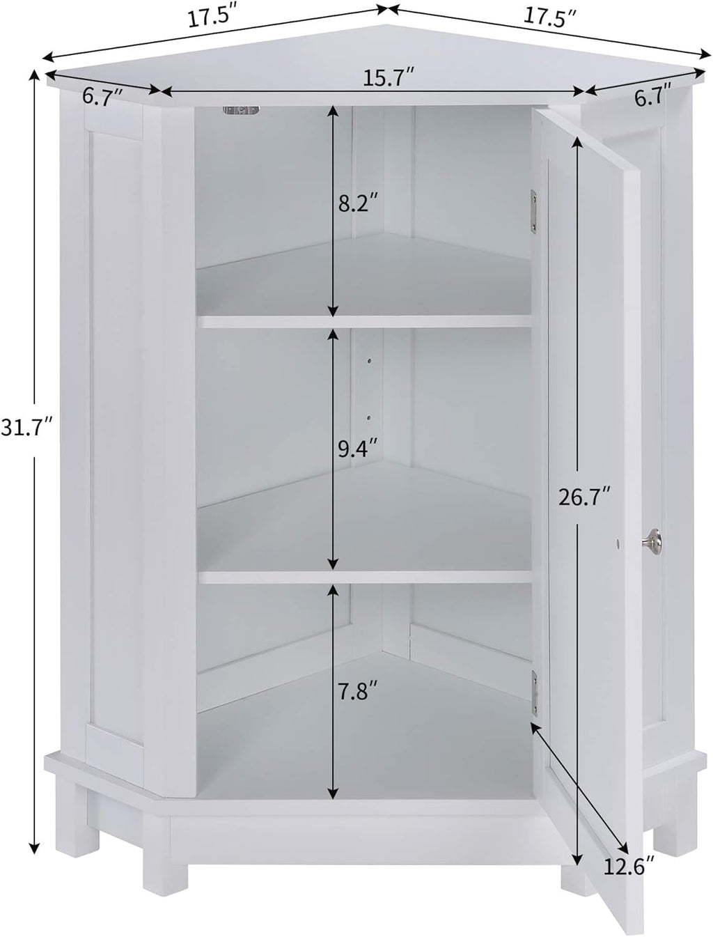 White Corner Cabinet Bathroom Floor Storage with Adjustable Shelves W308