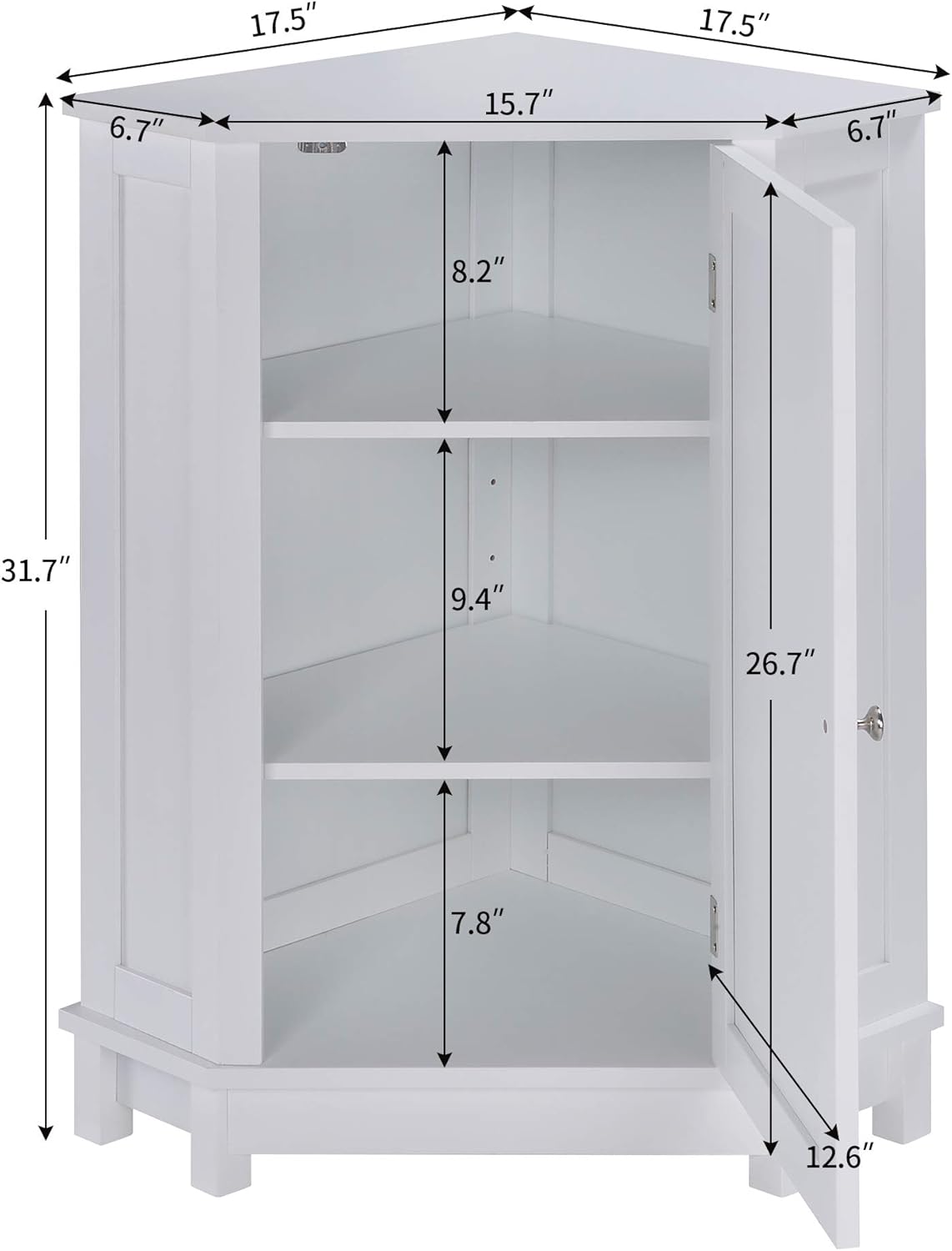 White Corner Cabinet Bathroom Floor Storage with Adjustable Shelves W308