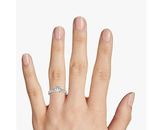 14K White Gold Solitaire Ring with Accents T8677