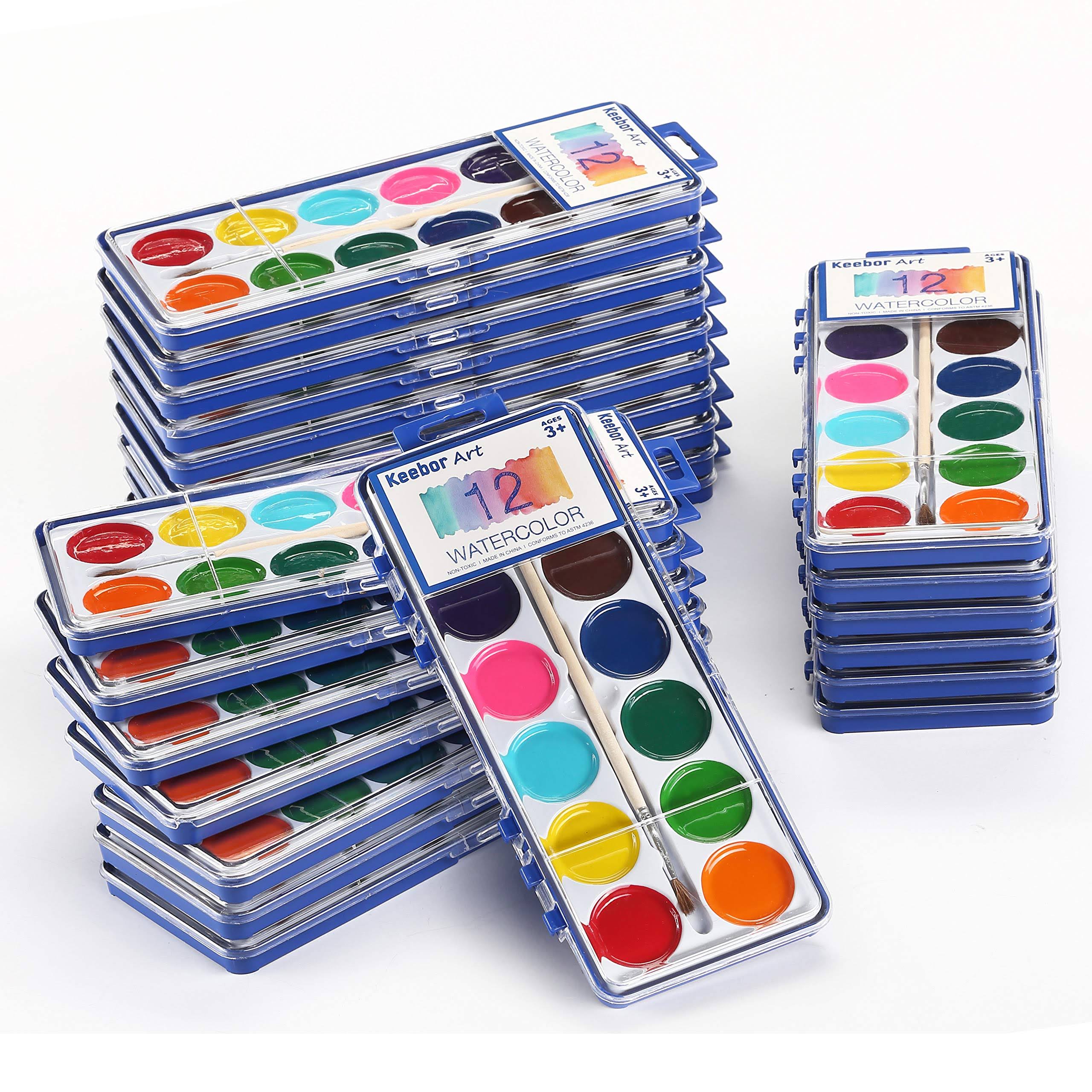 12-Colors Washable Watercolor Paint Set of 24 with Wood Brushes I38364