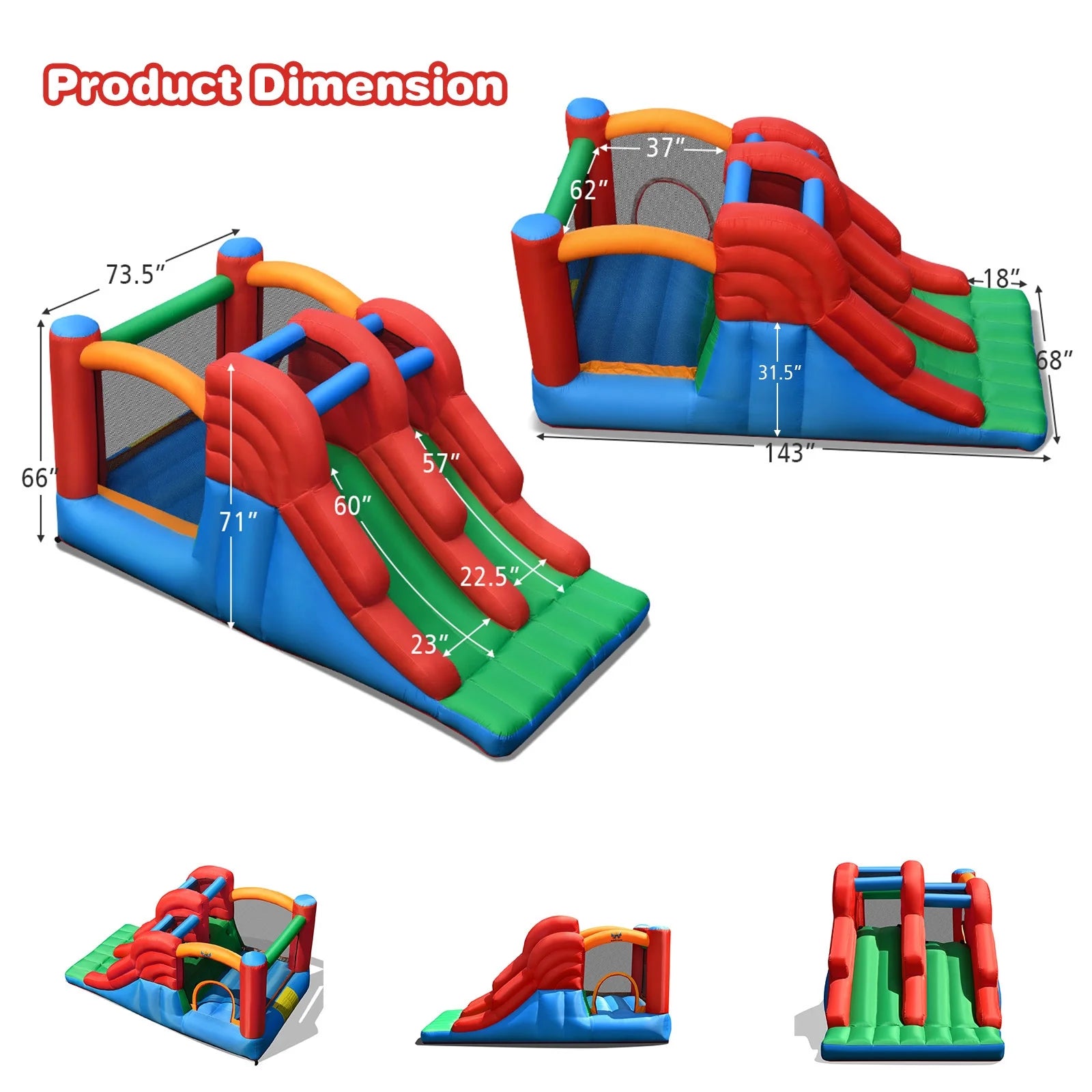 Inflatable Bounce House 3-in-1 Dual Slides Jumping Castle X8007