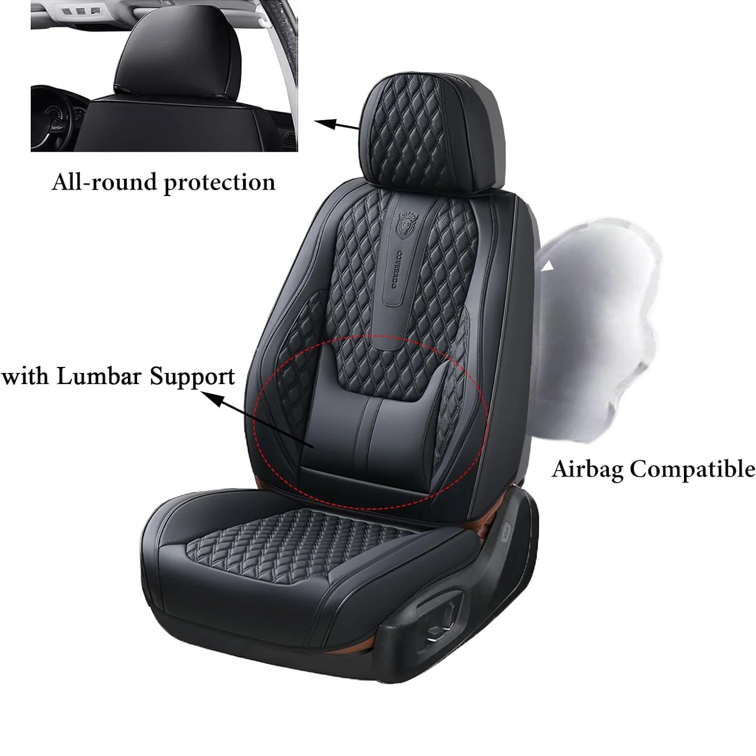 Black Leather Car Seat Covers Full Set 5 Seats P70874