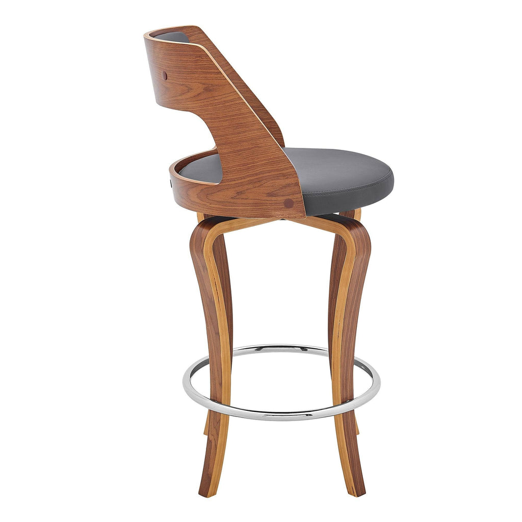 Swivel Gray Faux Leather and Walnut Wood Bar Stool M1568