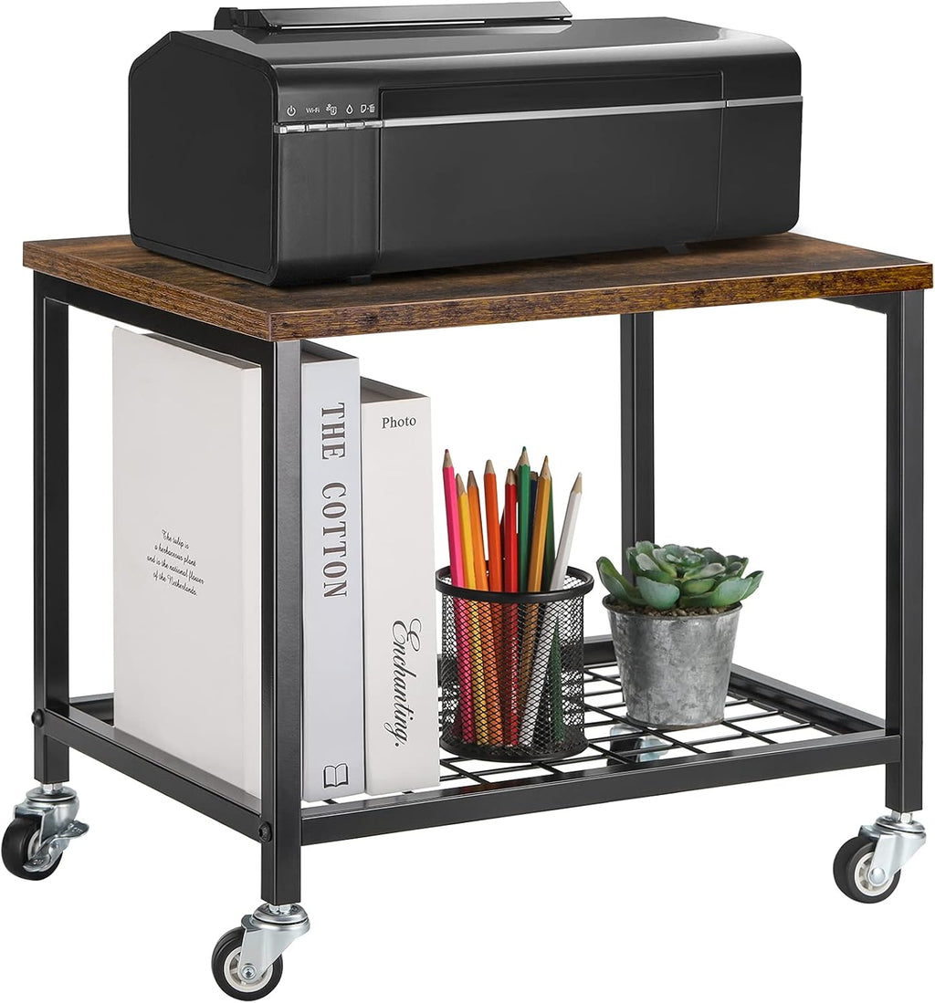 Rustic Brown and Black 2 Tier Printer Cart with Wheels R1287