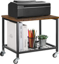 Rustic Brown and Black 2 Tier Printer Cart with Wheels R1287