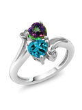 925 Sterling Silver Ring with Green Mystic Topaz, London Blue Topaz and White Diamond L9740