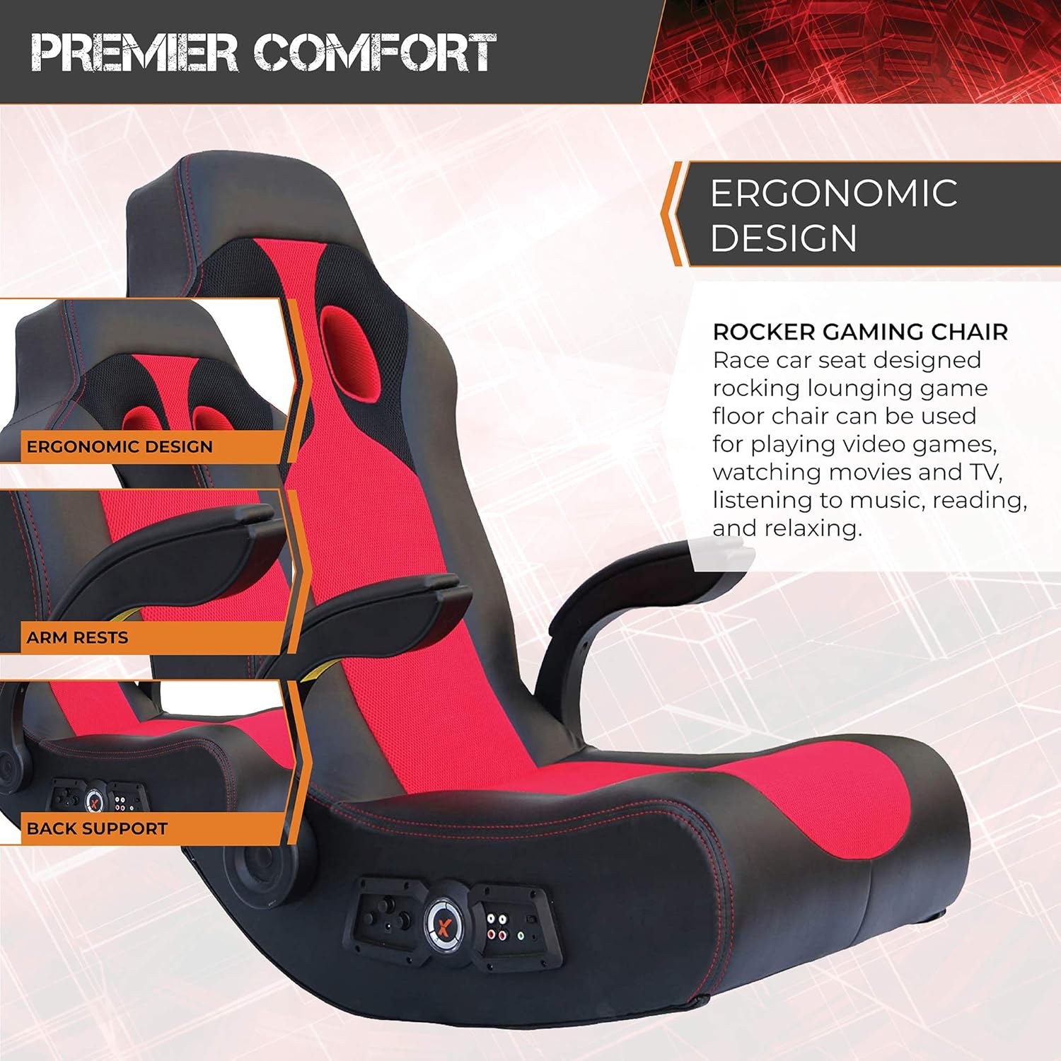 Black/Red Wireless Bluetooth Gaming Floor Rocker Z94951