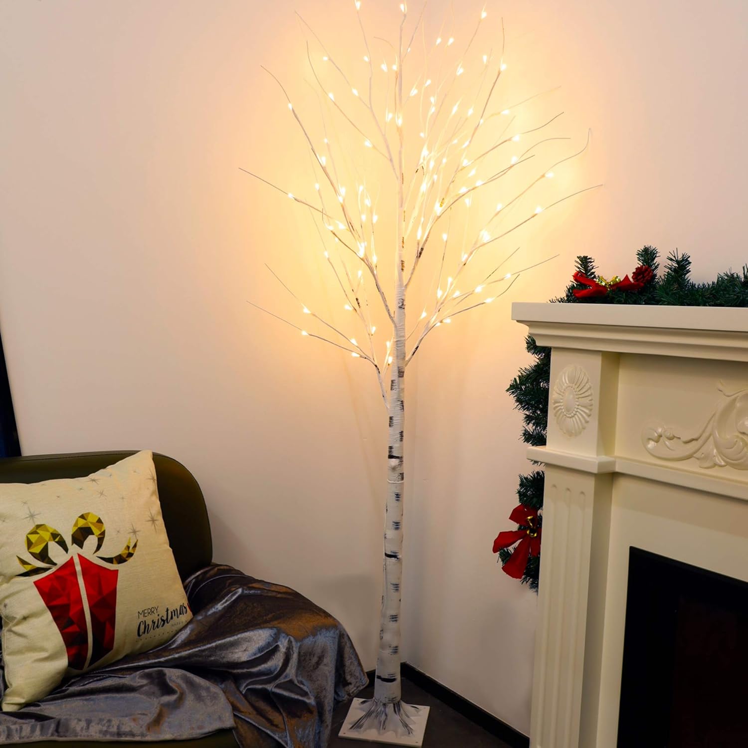 6 Feet 96 LED Lighted Birch Tree Pack of 2 V4525