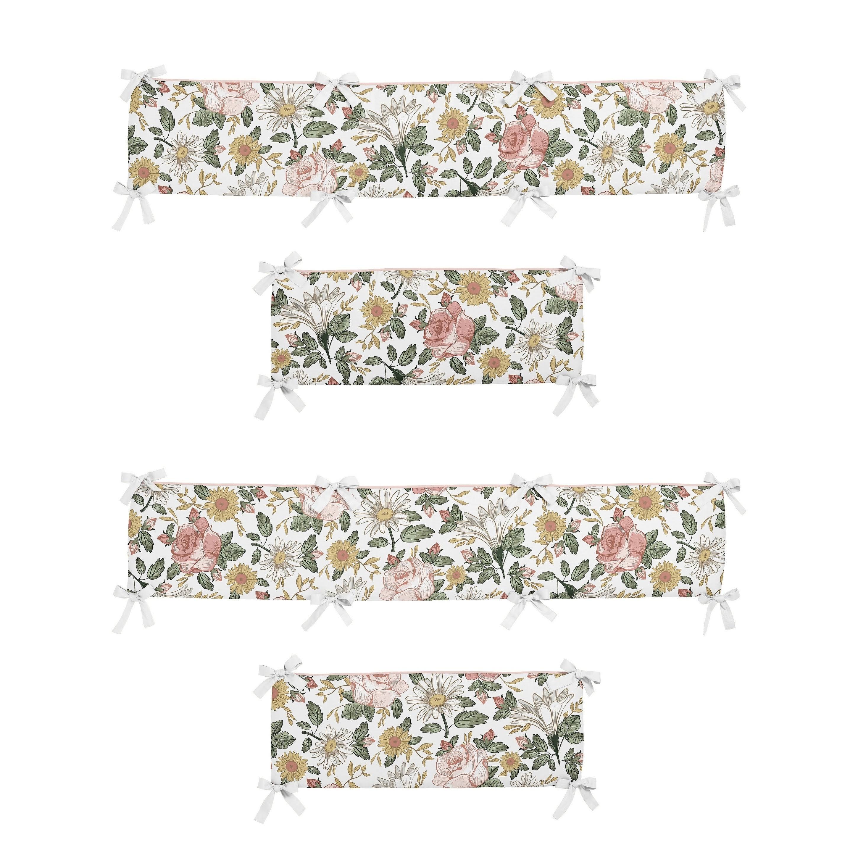 Vintage Floral Boho Baby Girl Nursery Crib Bedding Set with Bumper - 9 Pieces - Blush Pink, Yellow, Green J817