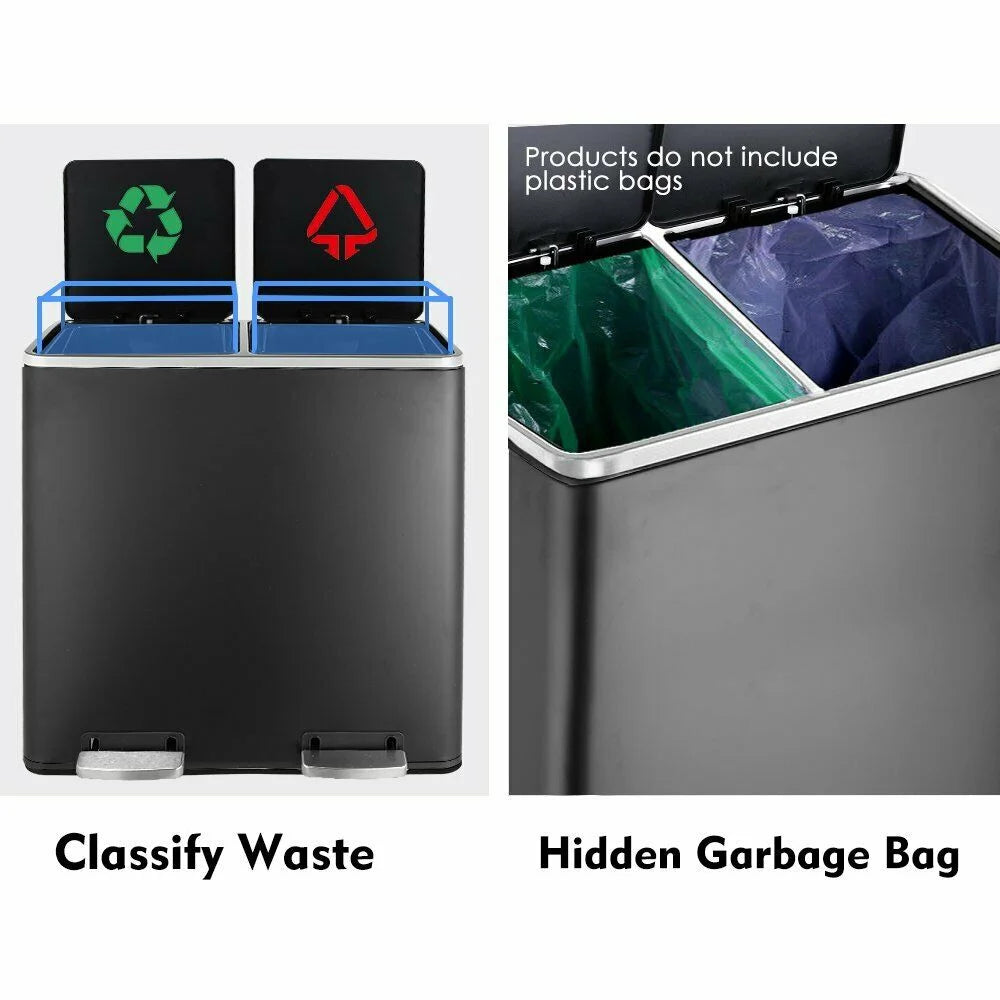 16 Gal Stainless Steel Step-on Trash Can with Lid and Inner Buckets Y94078