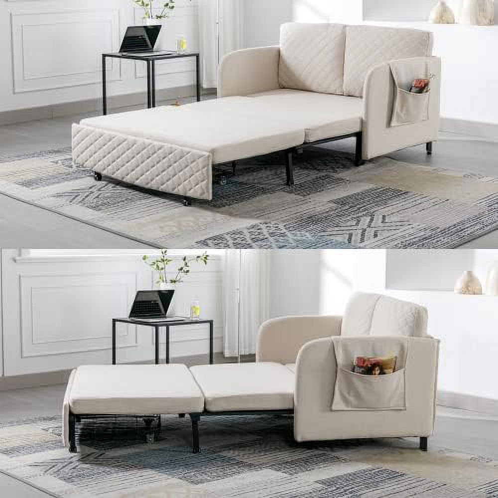 Sleeper Sofa Bed 46-inch Linen Loveseat Couch with Pull-Out Bed N9699