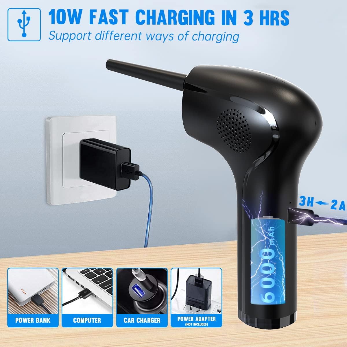 Cordless Electric Air Duster with LED Light, 6000mAh, Pack of 2 N330