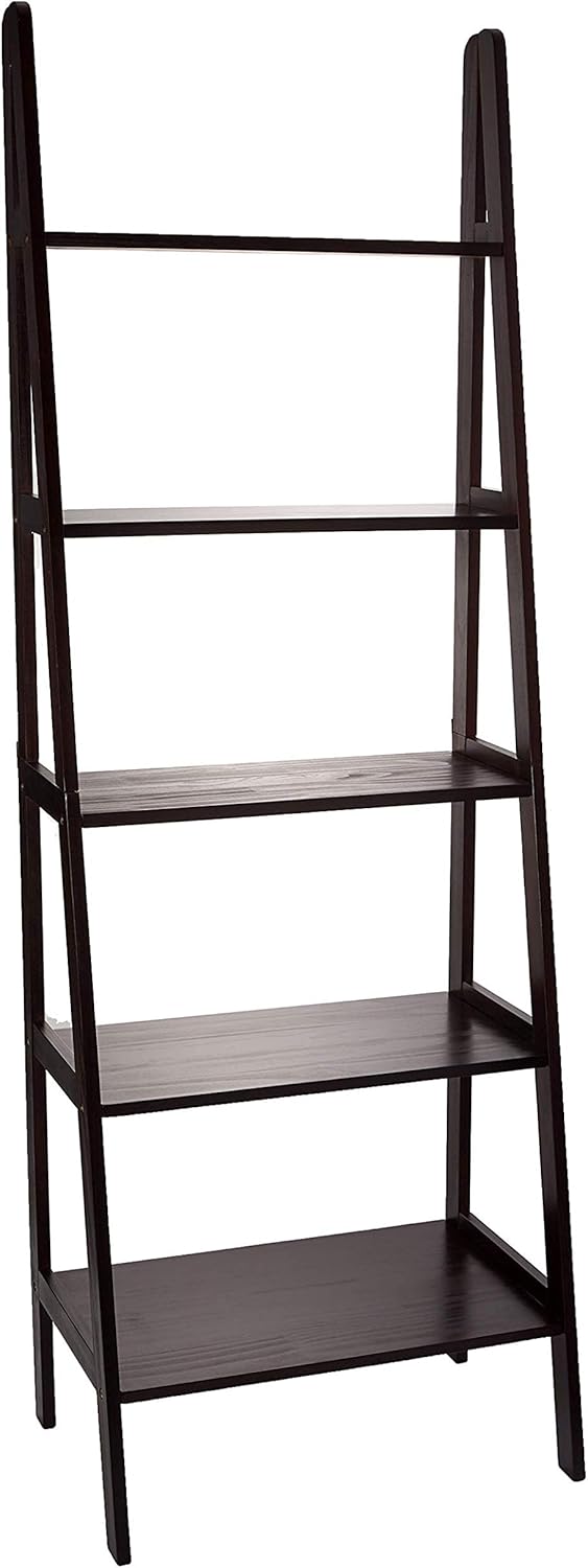 White 5-Shelf Corner Ladder Bookcase D68286