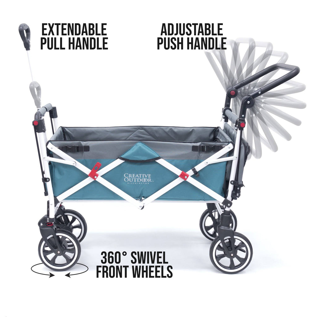 Teal Gray Folding Wagon Stroller with Canopy A4644