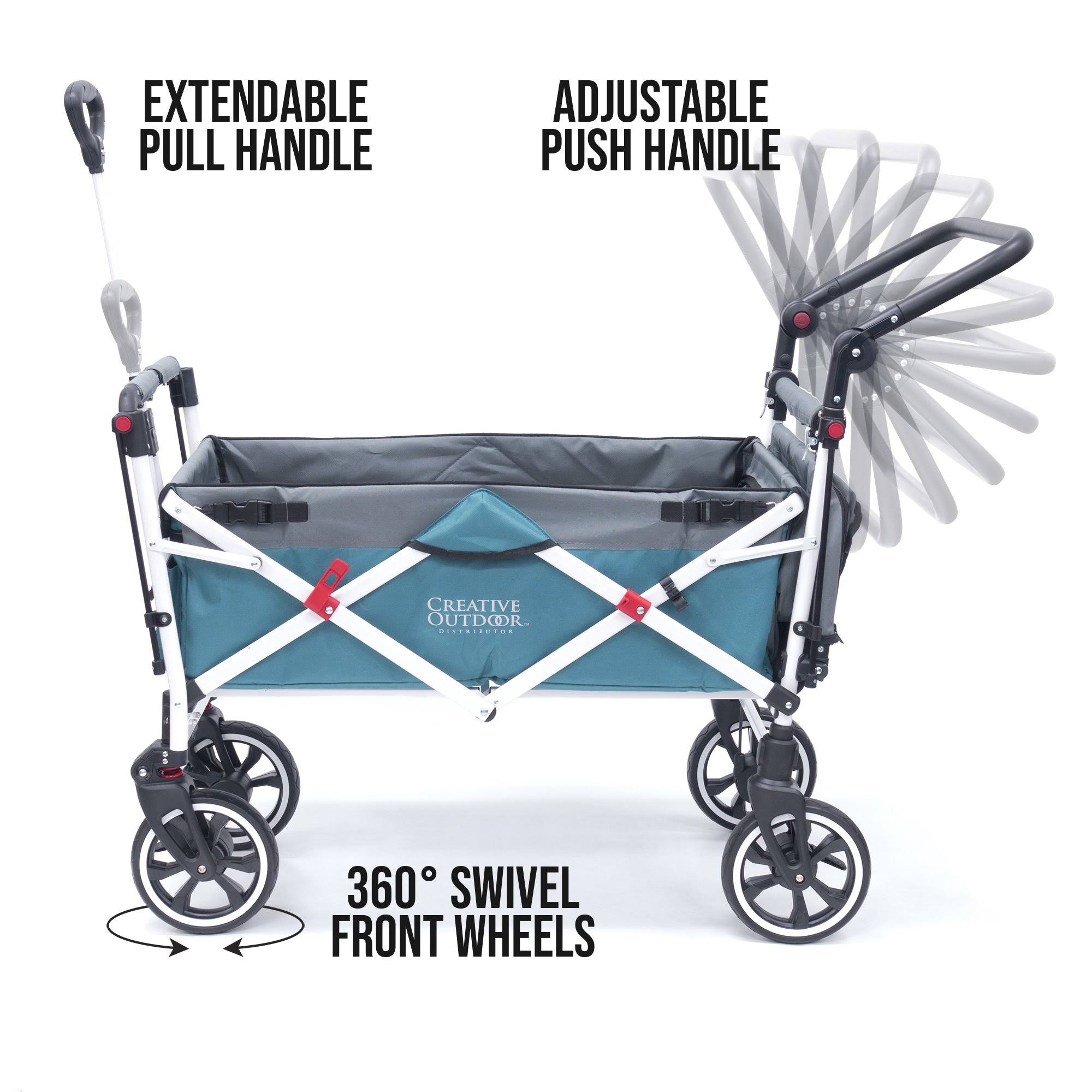 Teal Gray Folding Wagon Stroller with Canopy A4644