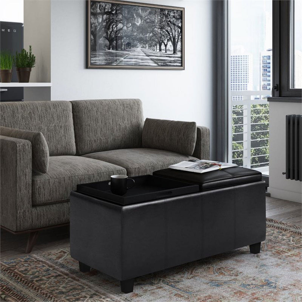 Faux Leather Storage Ottoman in Midnight Black A889282