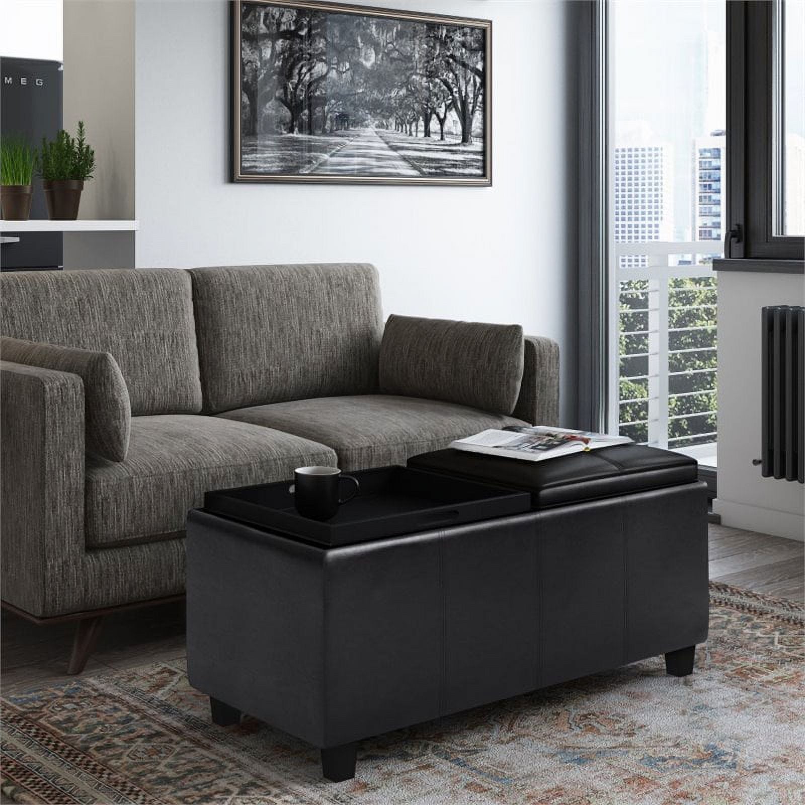 Faux Leather Storage Ottoman in Midnight Black A889282