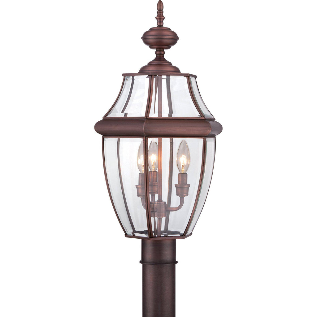 Antique Brass Finish 3 Light Post Lantern with Clear Beveled Glass Q2294