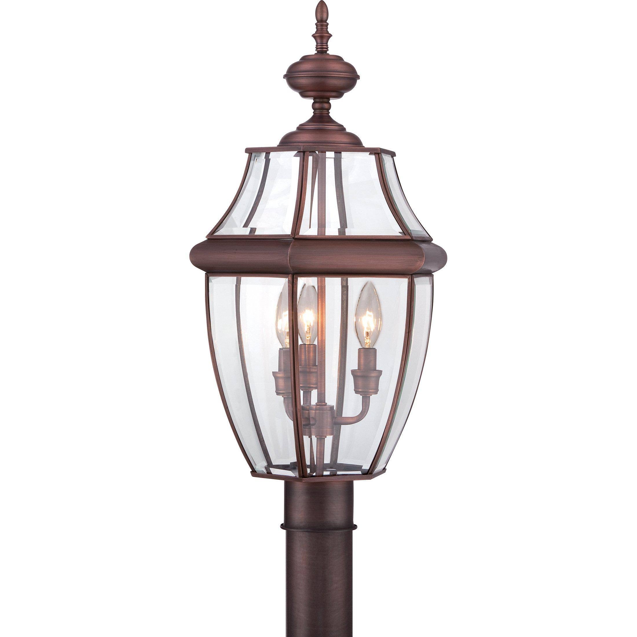 Antique Brass Finish 3 Light Post Lantern with Clear Beveled Glass Q2294