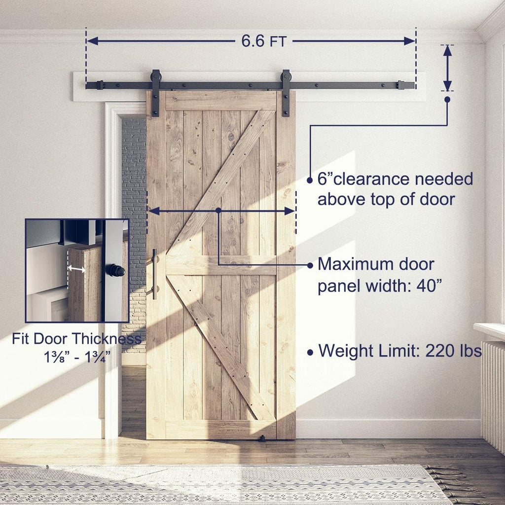 Sliding Barn Door Hardware Kit with 6.6ft Track Kit, Pull Handle Set, Floor Guide G126066