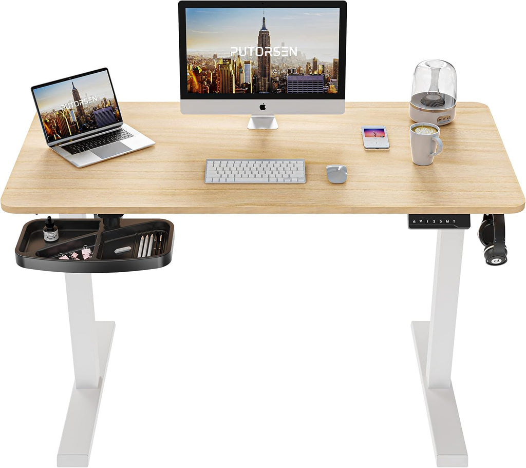 Electric Height Adjustable Standing Desk with Splice Board, Black Frame/Rustic Brown Top S993002