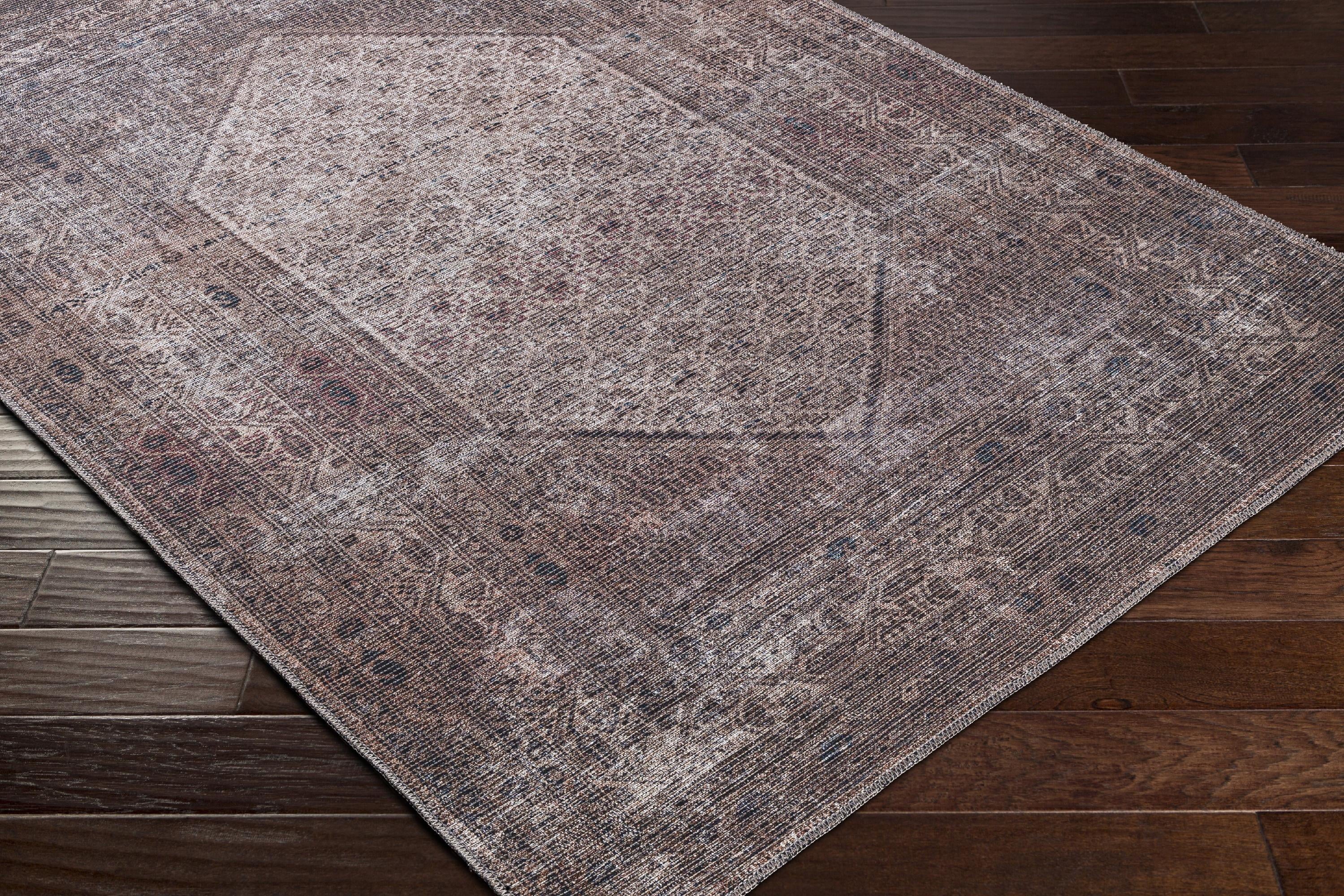 Washable Traditional Dark Red Area Rug (5'3" x 7'3") V75207