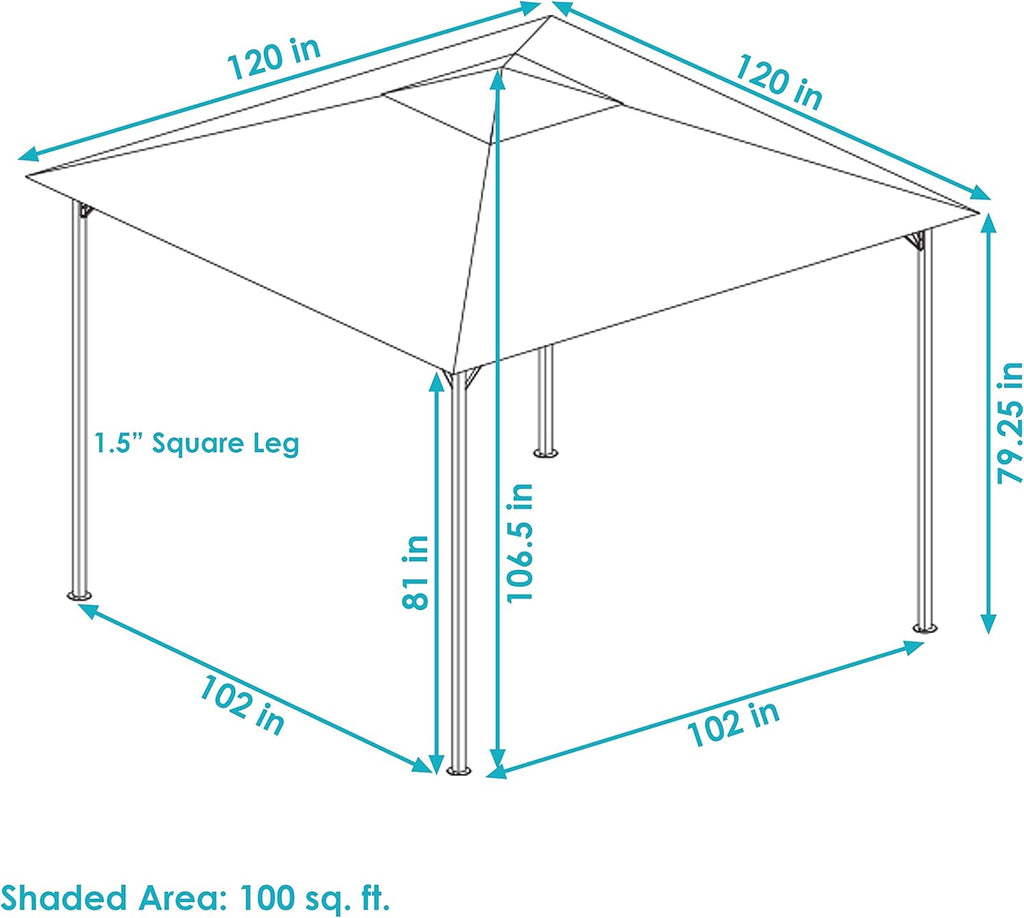 10 x 10 Foot Steel Gazebo with Gray Polyester Canopy Roof and Black Metal Frame K894