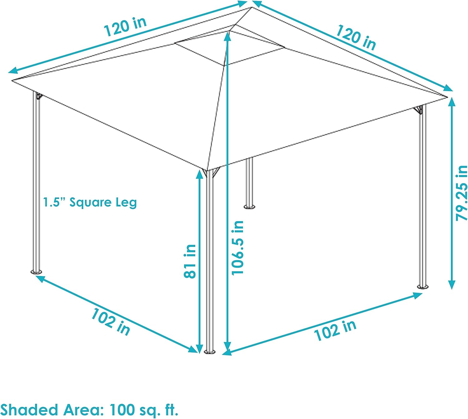 10 x 10 Foot Steel Gazebo with Gray Polyester Canopy Roof and Black Metal Frame K894