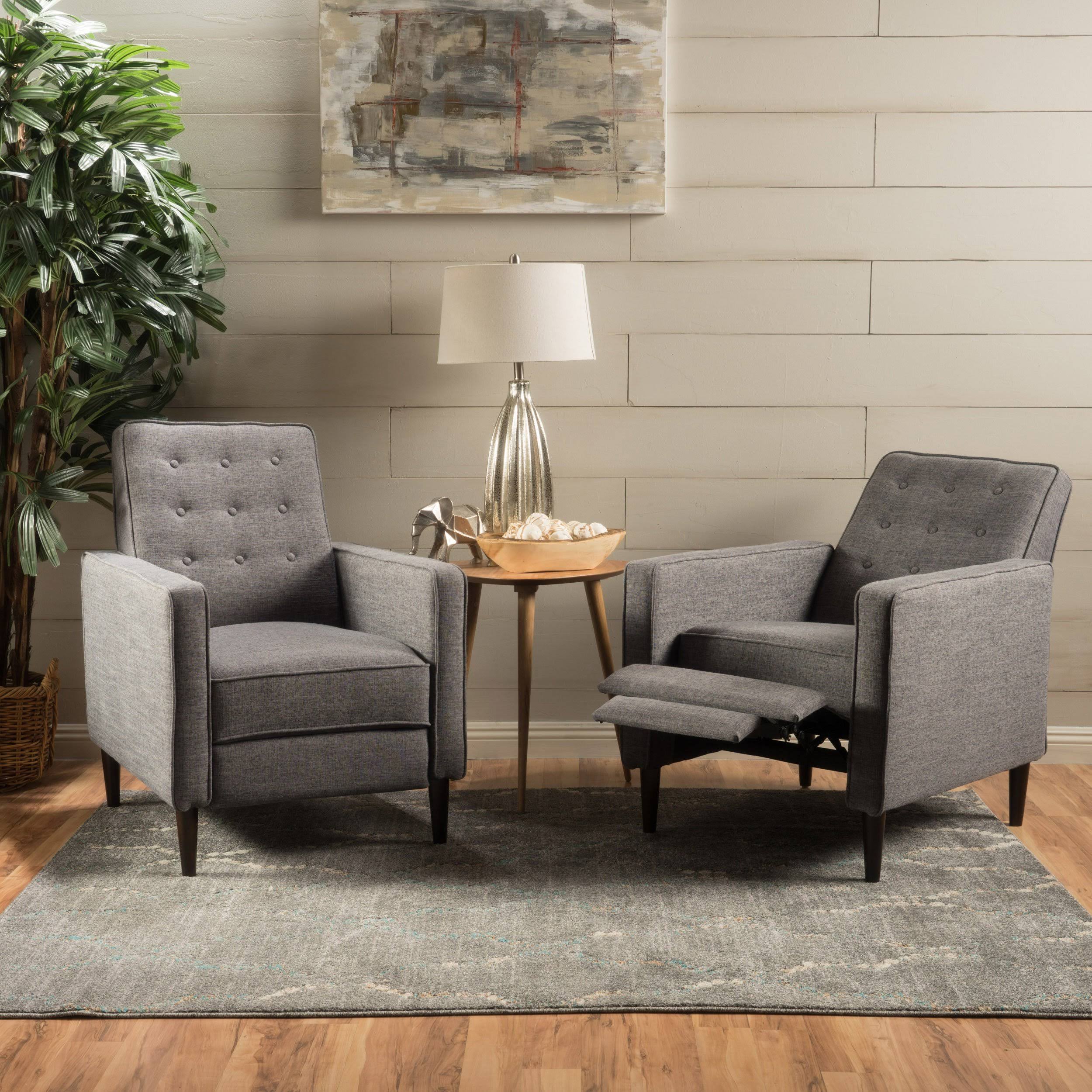 Fabric Recliner Set of 2 Light Grey Tweed Y770402