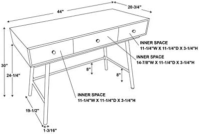 White Wood and Metal Three Drawer Desk L432840
