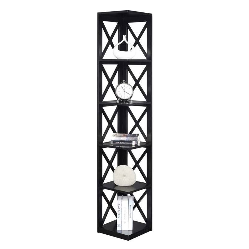 5 Shelf Corner Bookcase in Black Wood Finish T80301