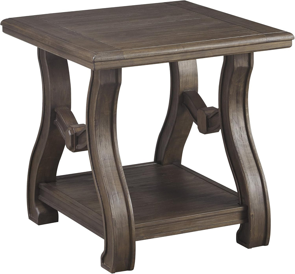 Black Square End Table with Fixed Shelf Q636827