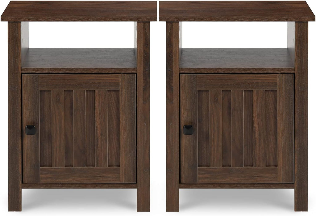Set of 2 Wood Nightstand with Cabinet & Open Shelf P44775