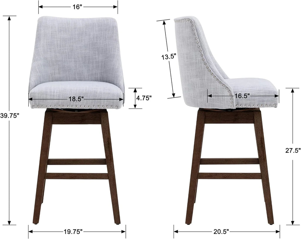 27 inch Swivel Barstools with Wood Legs Linen Fabric Upholstered Grey A174