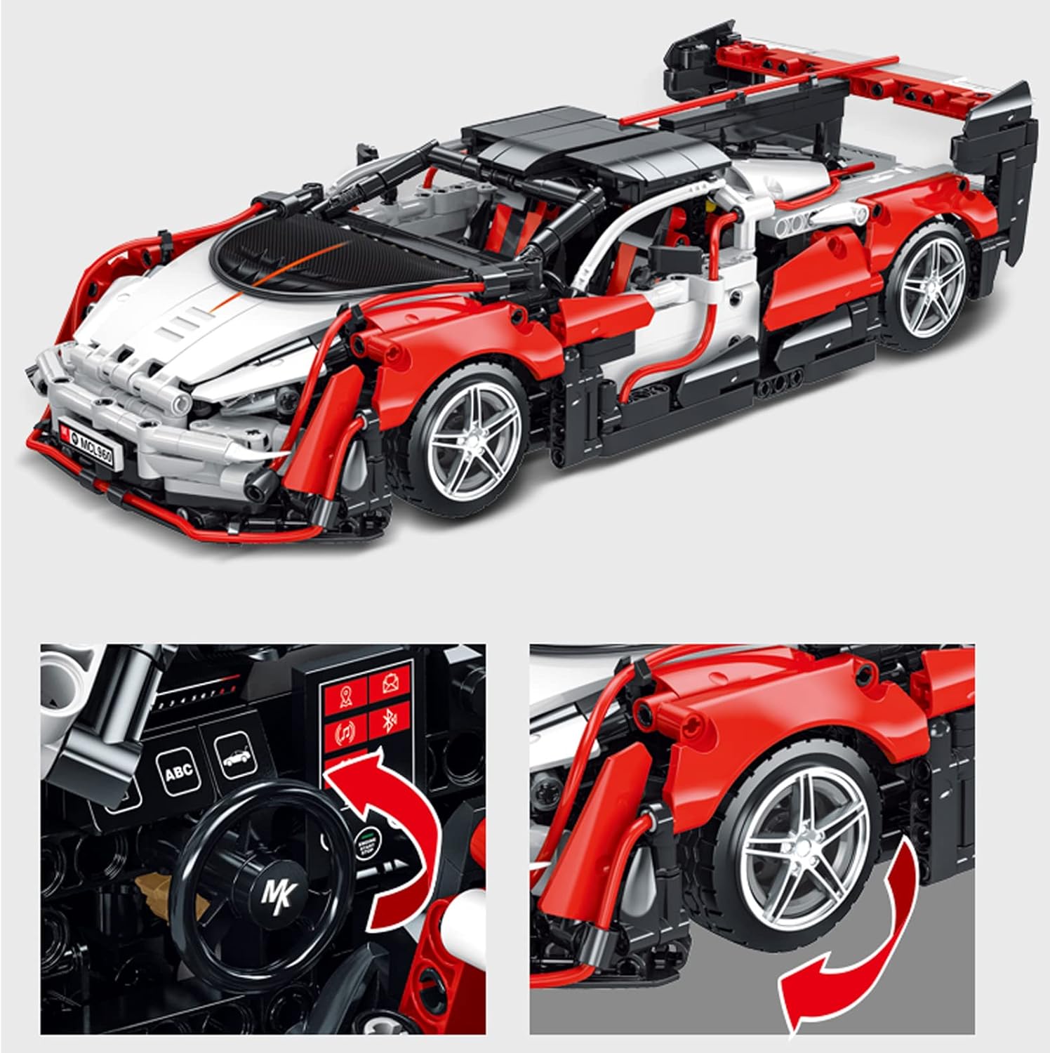 Red and White 1:14 Scale Sports Car MOC Building Blocks Set (1529 Pcs) Pack of 2 X410
