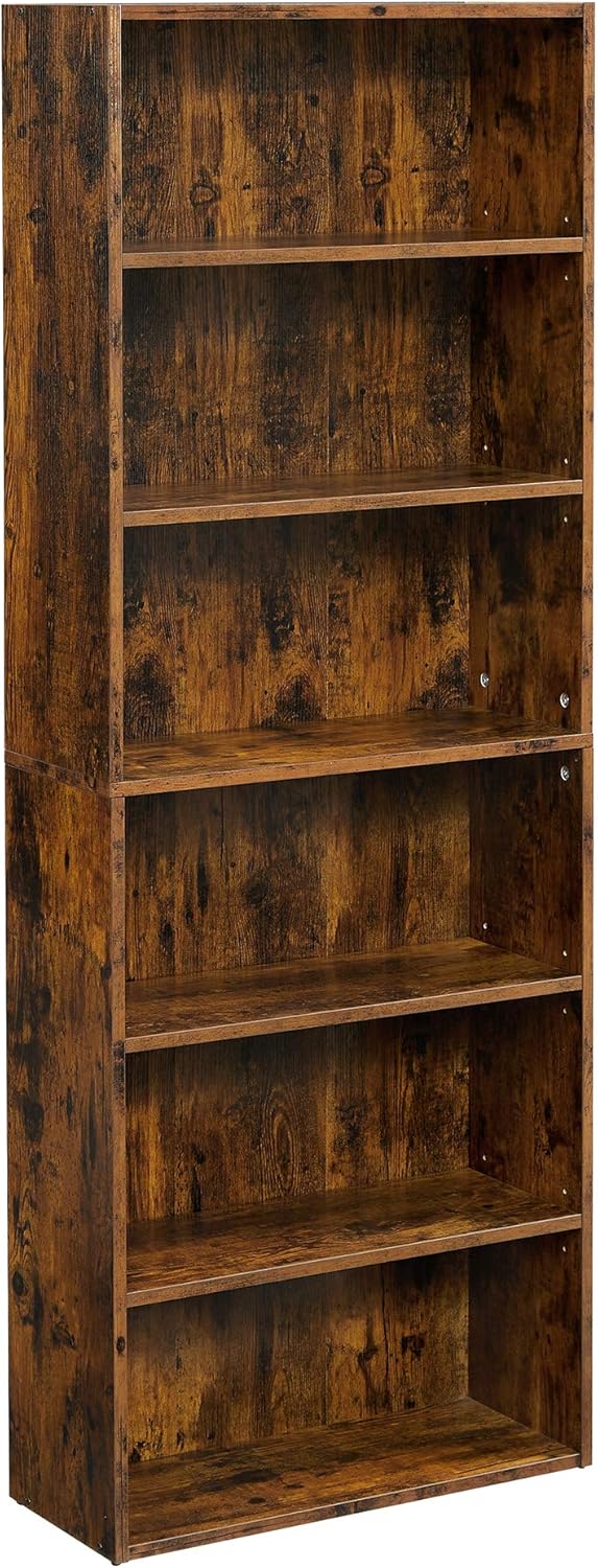 Rustic Brown Open Bookcase with Adjustable Shelves R7716