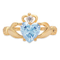 1.06ct Heart Cut Natural Sky Blue Topaz 14k Yellow Gold Claddagh Ring Size 7.25 E991
