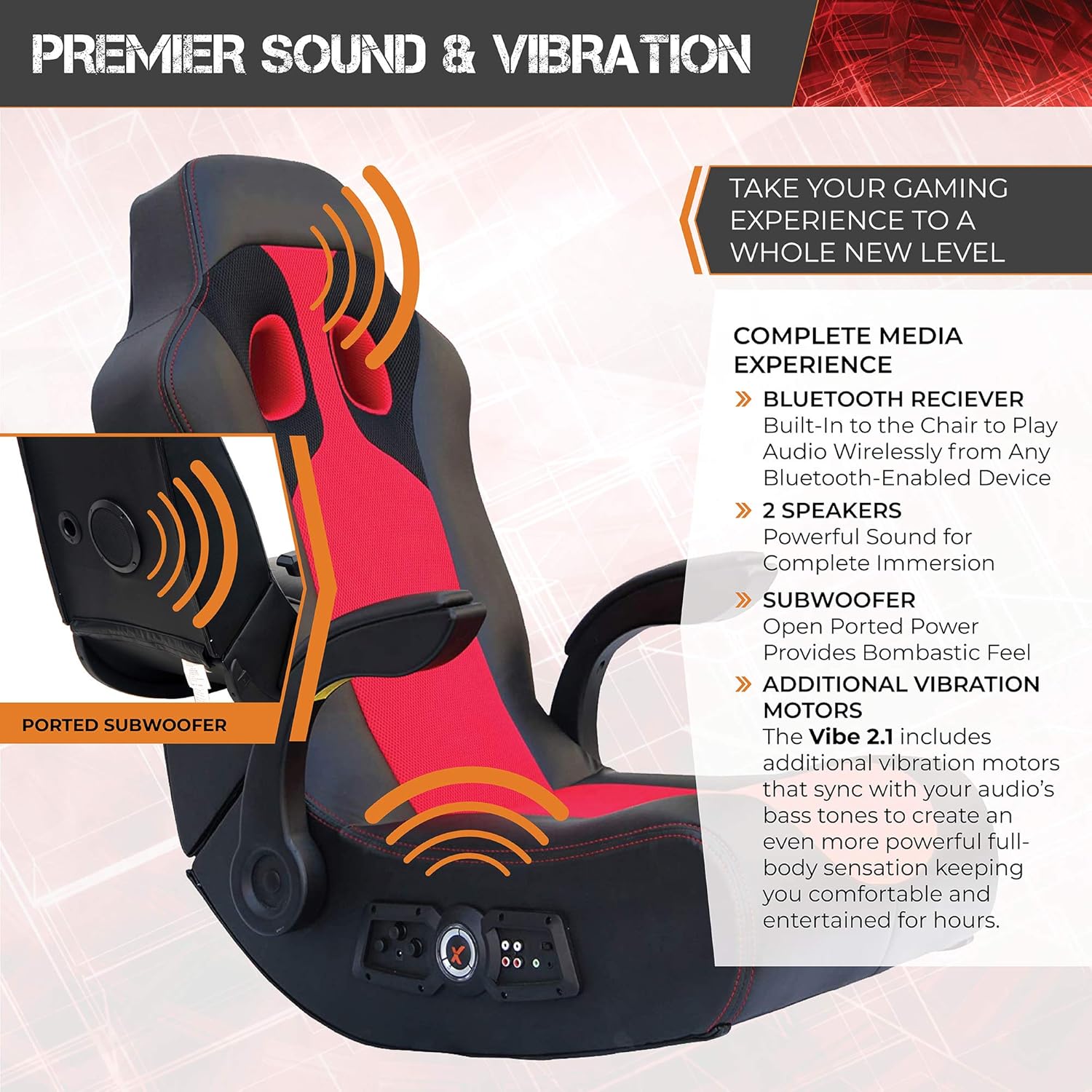 Black/Red Wireless Bluetooth Gaming Floor Rocker Z94951