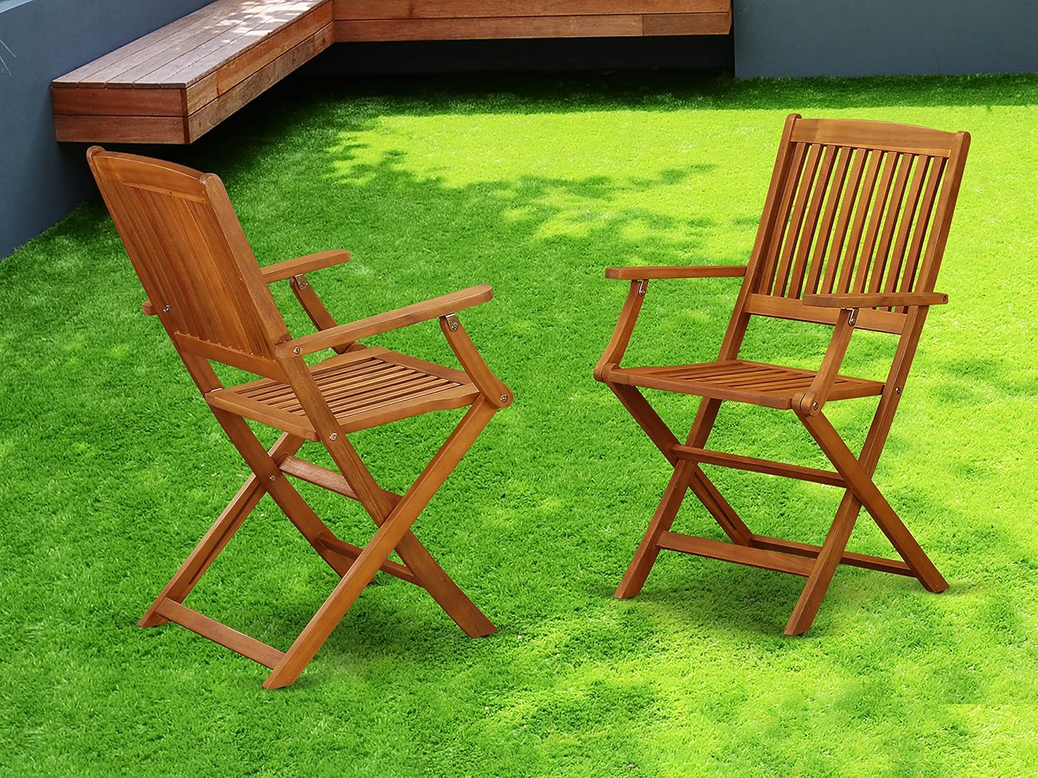 Solid Acacia Wood Folding Arm Chair Set of Two Z858131