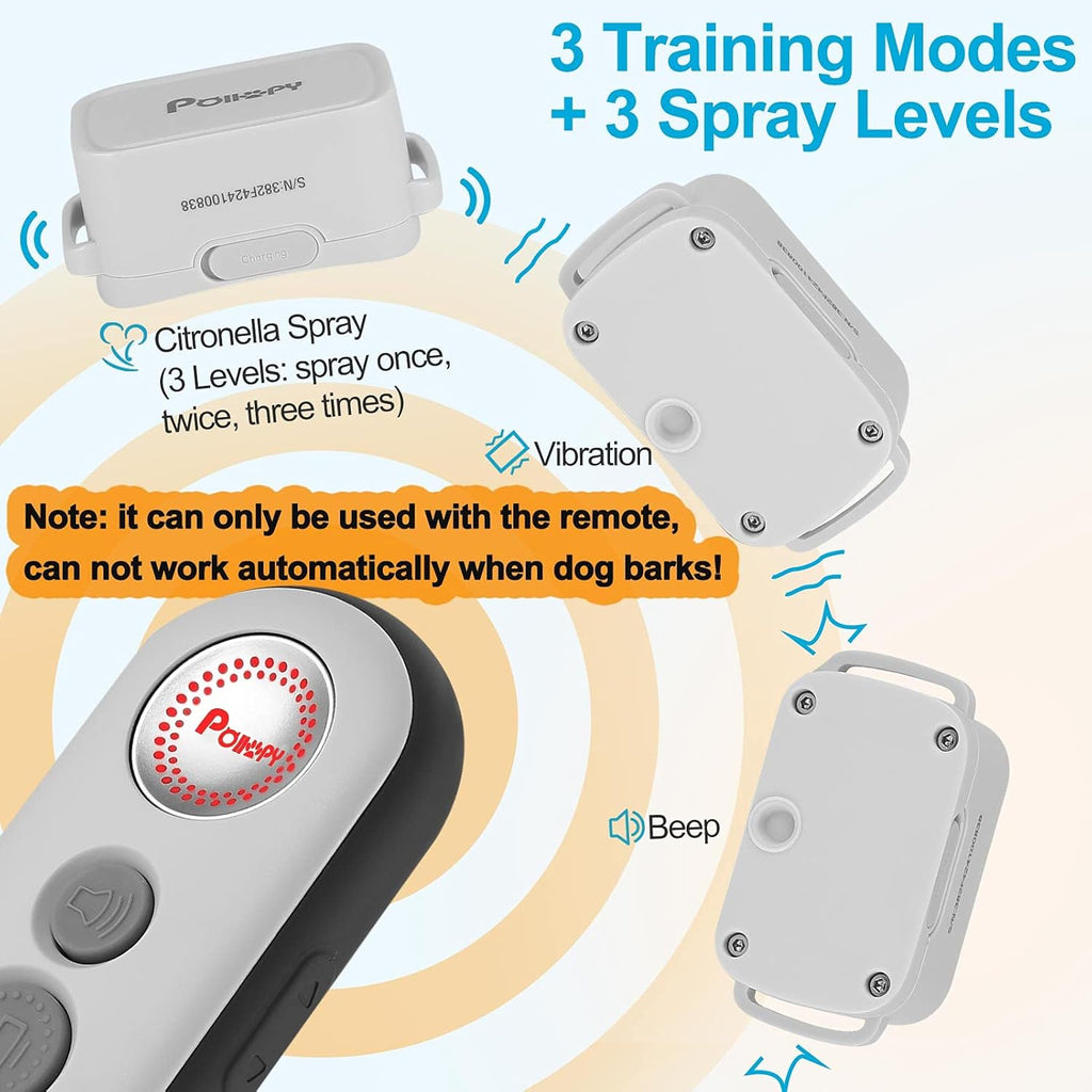 Citronella Dog Training Collar with Remote, 3 Modes & 3 Spray Levels, Spray/ Vibration/ Beep, Rechargeable, Pack of 2 E5690