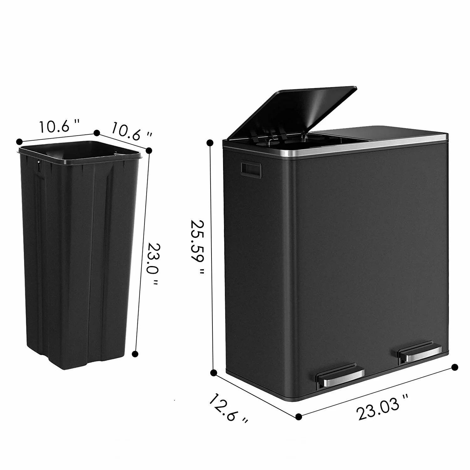 16 Gal Stainless Steel Step-on Trash Can with Lid and Inner Buckets Y94078