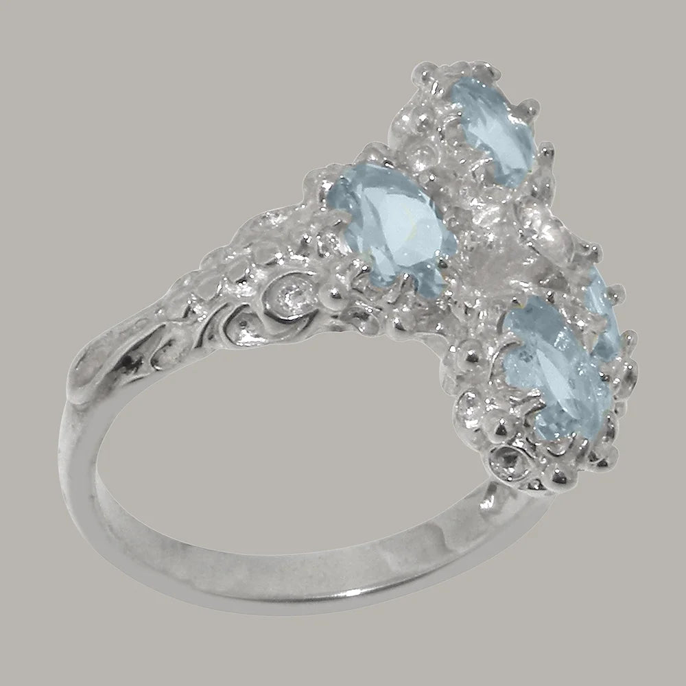 Sterling Silver Diamond & Aquamarine Ring A365