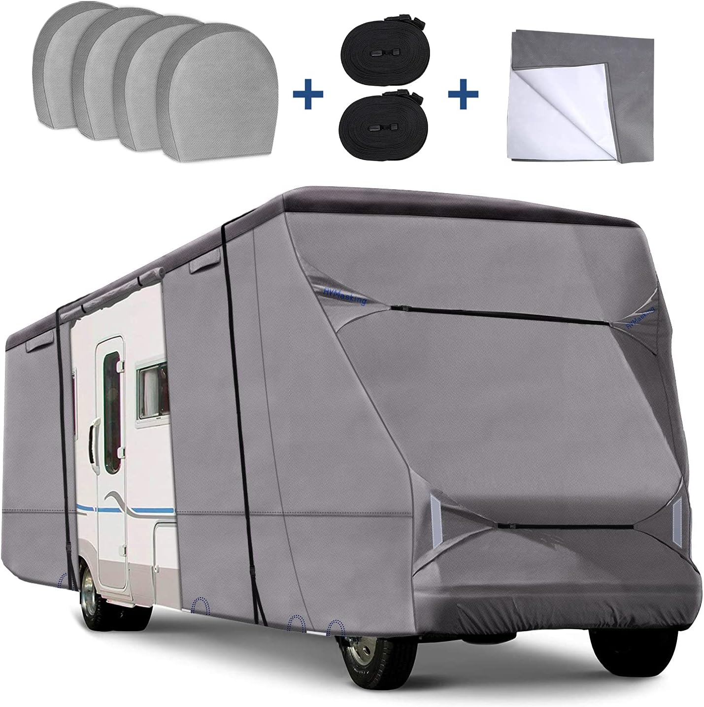 Upgraded Waterproof 500D RV Cover with 4 Tire Covers, Gutter Cover B5225