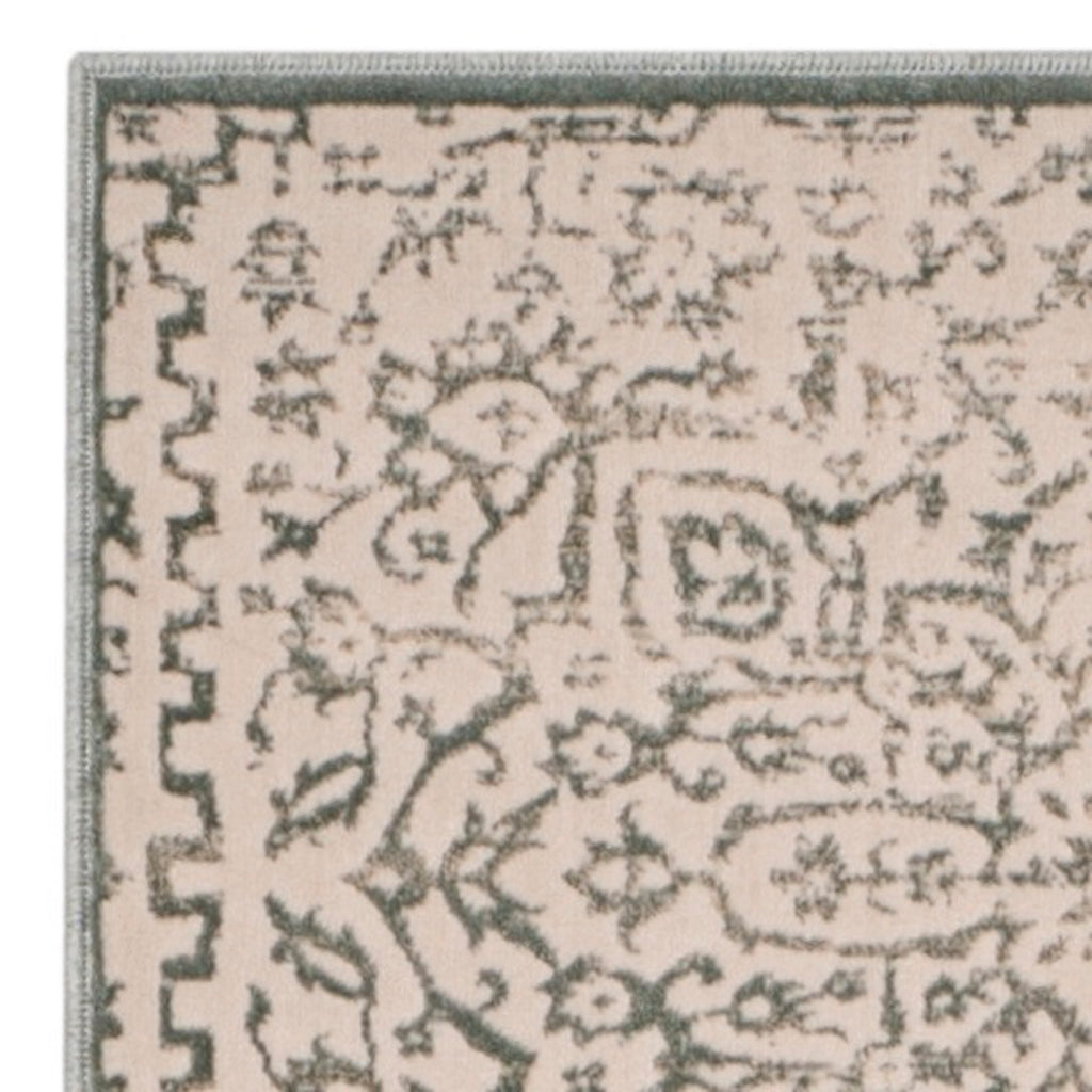 Light Blue/Ivory Geometric Floral Runner Rug J9442