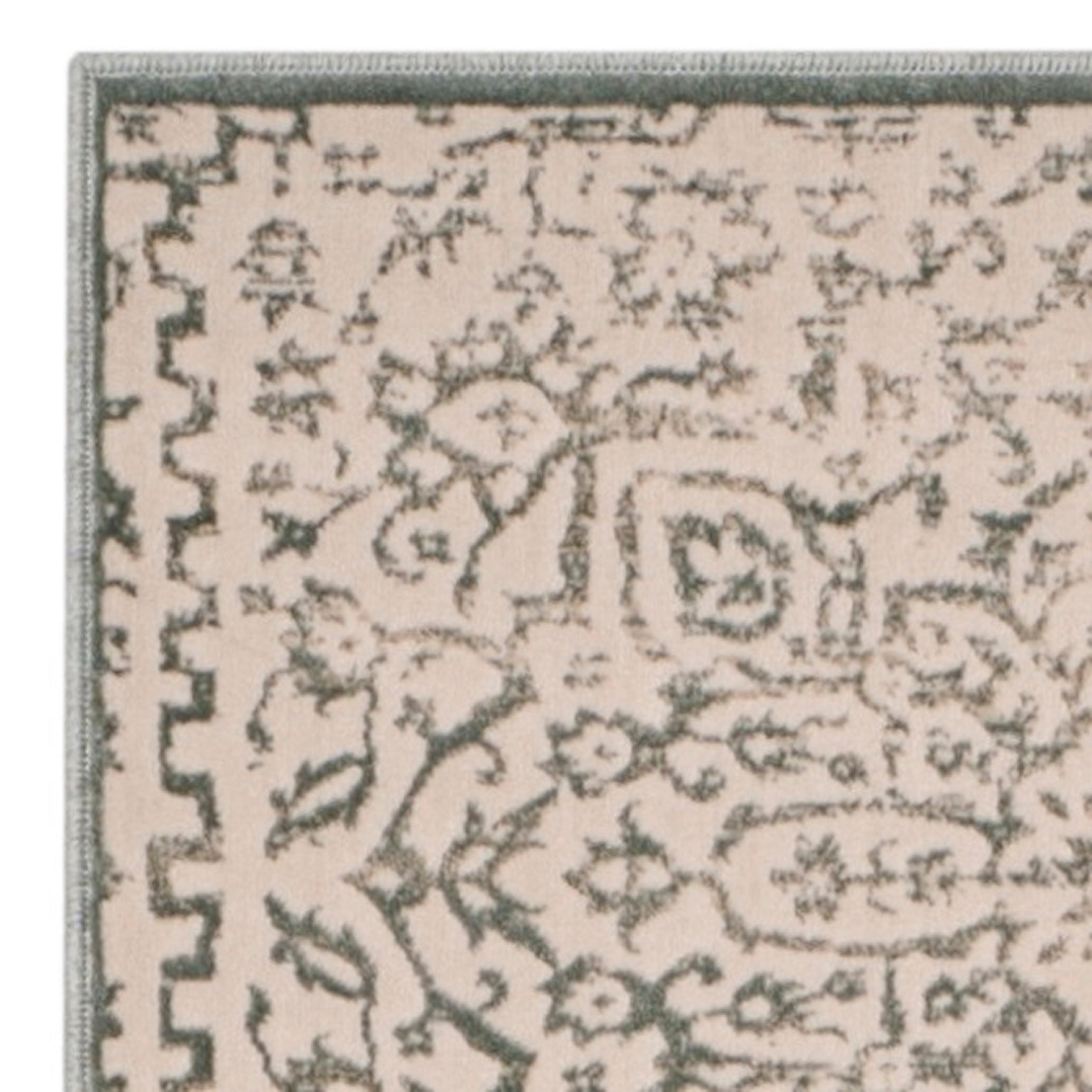 Light Blue/Ivory Geometric Floral Runner Rug J9442
