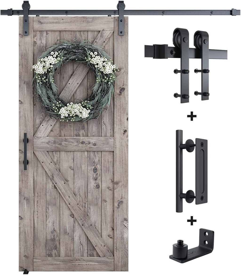 Sliding Barn Door Hardware Kit with 6.6ft Track Kit, Pull Handle Set, Floor Guide G126066
